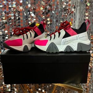 Versace Women's Pink, Black, and Gray Sneakers